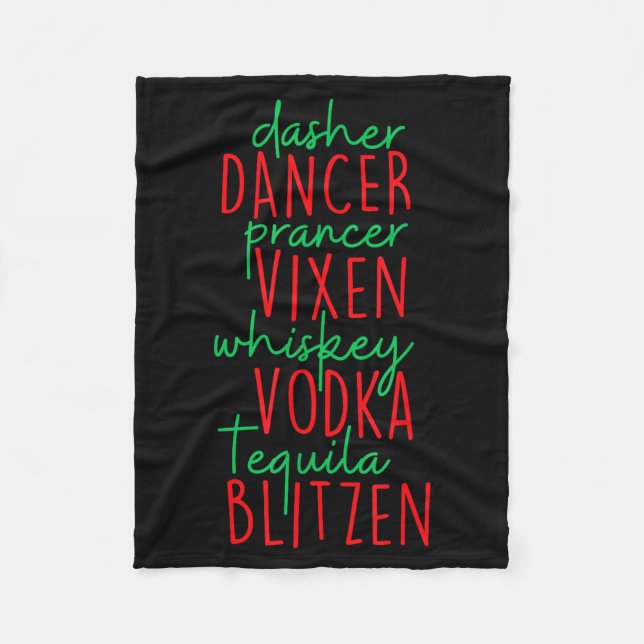 Funny Christmas Dasher Dancer Prancer Vixen Whiske Fleece Blanket (Front)