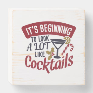 Funny Christmas Decor Cocktails Wooden Box Sign