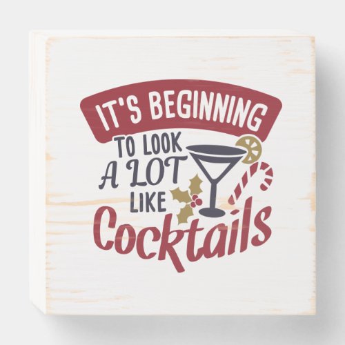 Funny Christmas Decor Cocktails Wooden Box Sign