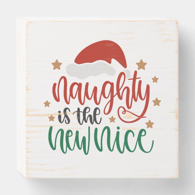 Funny Christmas Decor Naughty Nice Wooden Box Sign (Front Horizontal)