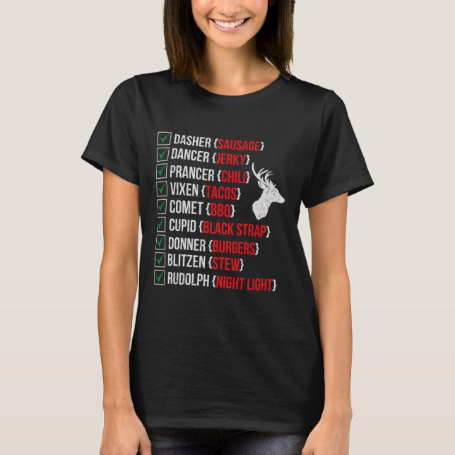 Funny Christmas Deer Hunters Santas Reindeer Meat  T-Shirt (Front)