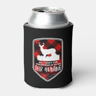 Funny Christmas Deer Hunting All I Want Plaid Can Cooler