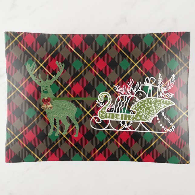 funny Christmas Deer Topiary Sleigh  Trinket Tray (Front)