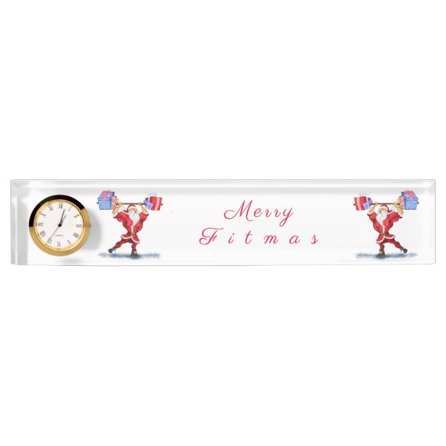 Funny Christmas Desk Plate Bodybuilder Santa Claus (Front)
