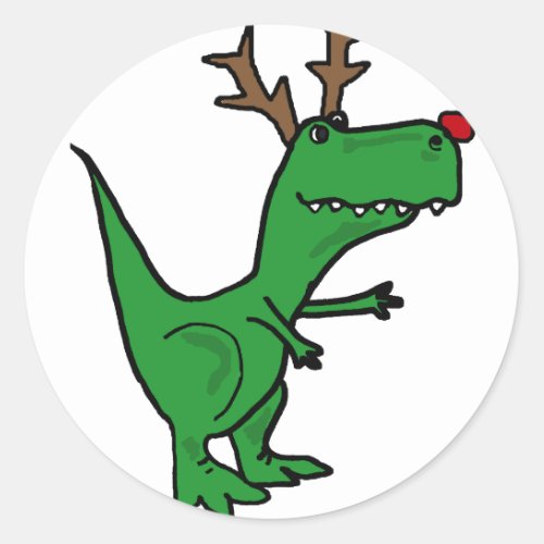 Funny Christmas Dinosaur as Reindeer Classic Round Sticker