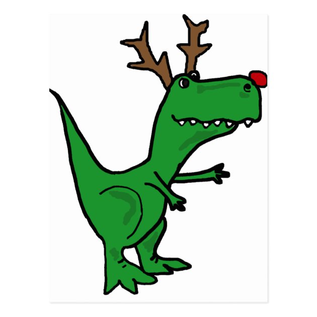 Funny Christmas Dinosaur As Reindeer Postcard