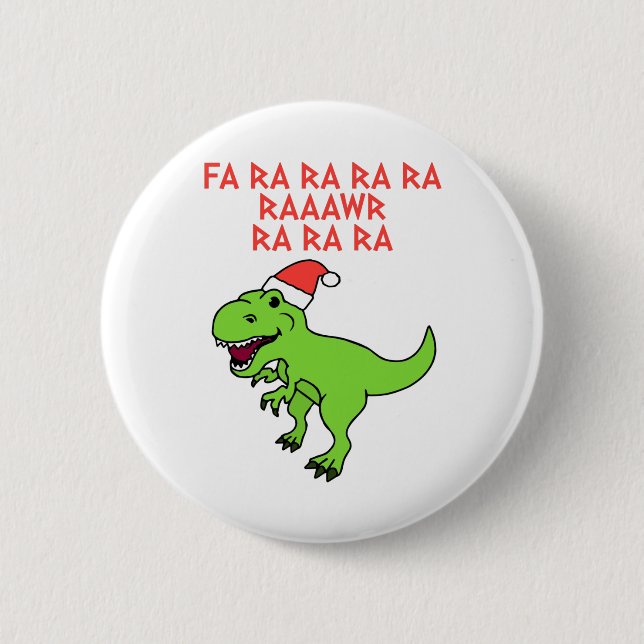 Funny Christmas Dinosaur Button (Front)