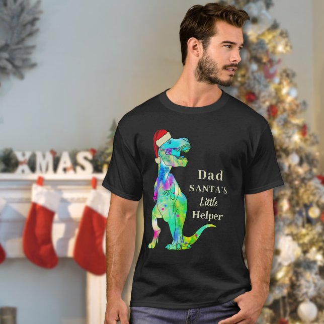 Funny Christmas Dinosaur Dad Joke T-Shirt (Funny Christmas dinosaur dad joke T-Shirt Santas little helper T-Rex wearing a Santa hat)
