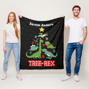 funny Christmas dinosaur kids Holiday Fleece Blanket