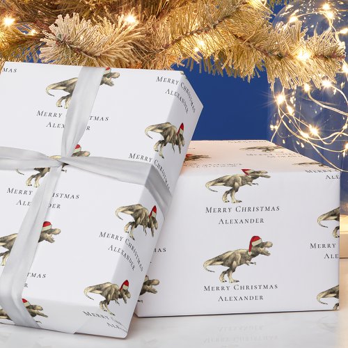 Funny Christmas Dinosaur Personalized  Wrapping Paper