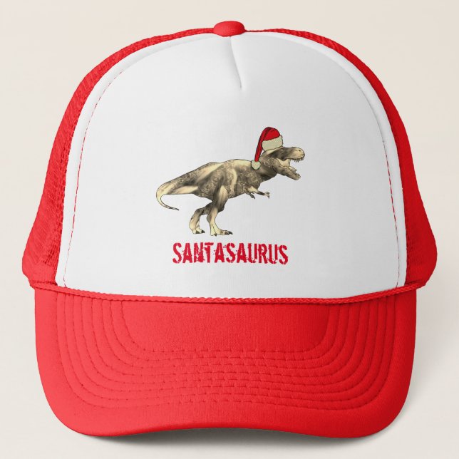 Funny Christmas Dinosaur Santa Trucker Hat (Front)