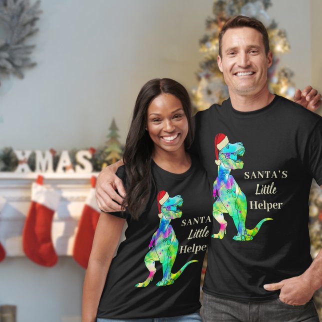 Funny Christmas Dinosaur T-Rex Quote T-Shirt (Funny christmas dinosaur Santa’s littler helper T-Rex wearing a Santa hat T-Shirt)