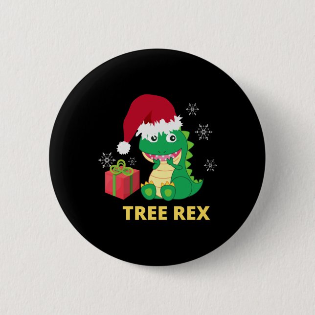 Funny Christmas Dinosaur Tree Rex   Button (Front)