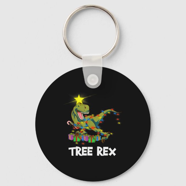 Funny Christmas Dinosaur Tree Rex Men Women Kids G Keychain (Front)