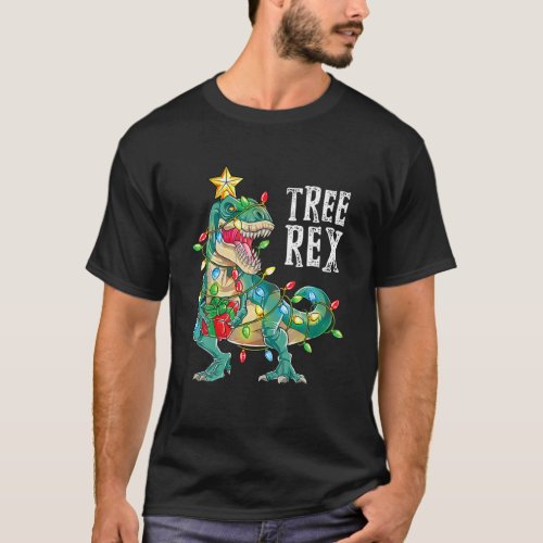 Funny Christmas Dinosaur Tree Rex Pajamas Men Boys T_Shirt