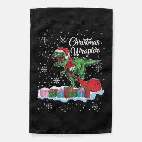 Funny Christmas Dinosaur Wraptor Velociraptor Garden Flag