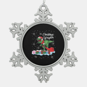 Funny Christmas Dinosaur Wraptor Velociraptor Snowflake Pewter Christmas Ornament