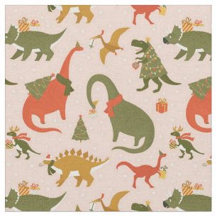 Funny Christmas Dinosaurs Fabric