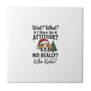 Funny Christmas Dog Attitude Vintage Engraving Shi Ceramic Tile