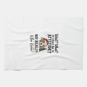 Funny Christmas Dog Attitude Vintage Engraving Shi Kitchen Towel