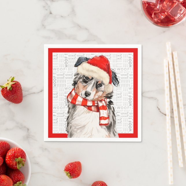 Funny Christmas Dog Australian Shepherd Party Napkins (Insitu)