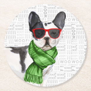 Funny Christmas Dog Boston Terrier Breed Round Paper Coaster