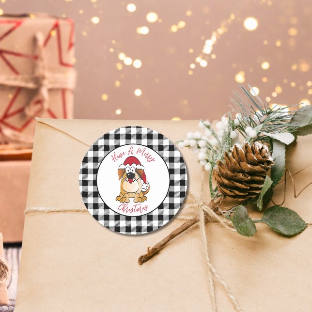 Funny Christmas Dog Cartoon Santa Hat Holiday Classic Round Sticker (Creator Uploaded)