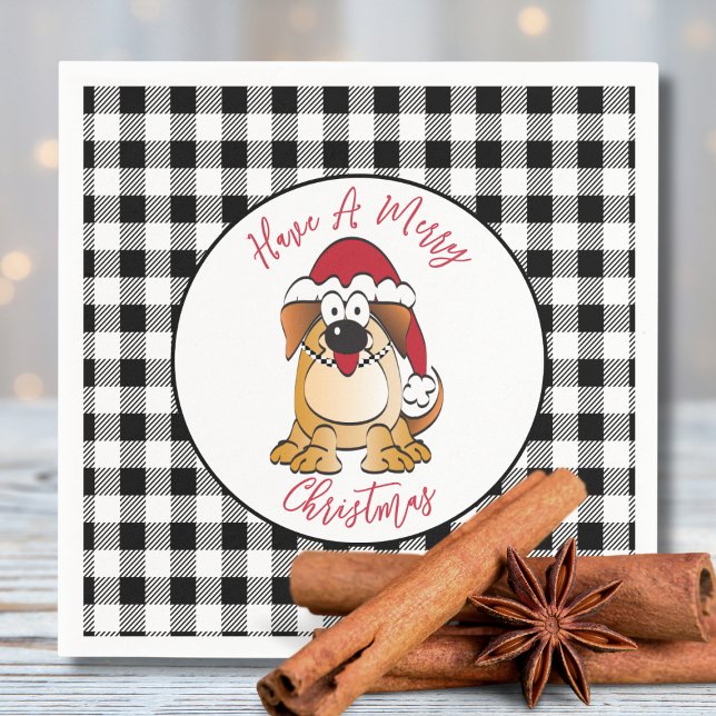 Funny Christmas Dog Cartoon Santa Hat Holiday Napkins (Creator Uploaded)