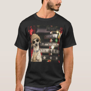 Funny Christmas Dog Drinking Bubble Tea T-Shirt