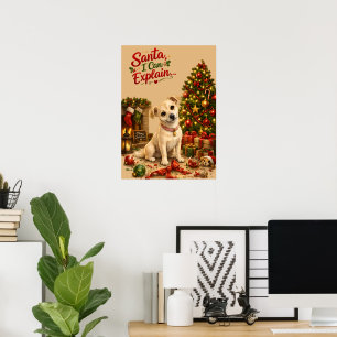 Funny Christmas Dog Illustration Poster