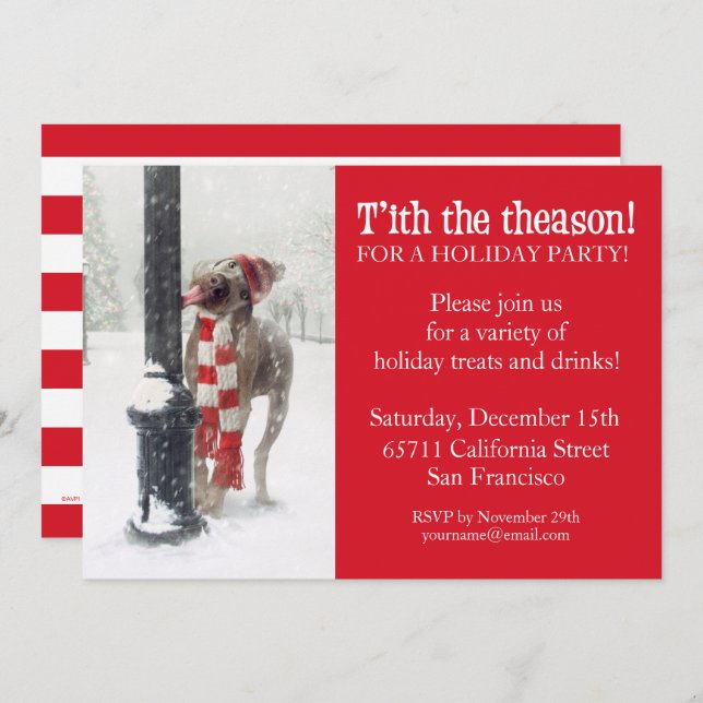 Funny Christmas Dog Licks Pole Invite (Front/Back)