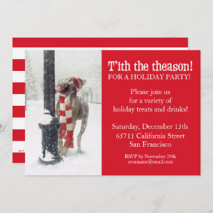 Funny Christmas Dog Licks Pole Invite