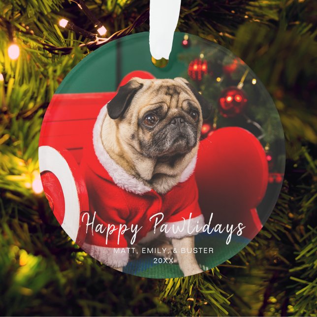 Funny Christmas Dog Puppy Photo Happy Pawlidays  Ornament (Creator Uploaded)