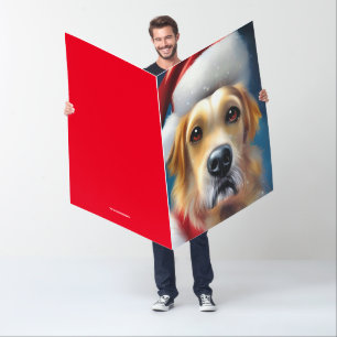FUNNY CHRISTMAS DOG SANTA HAT BIG GREETING CARD