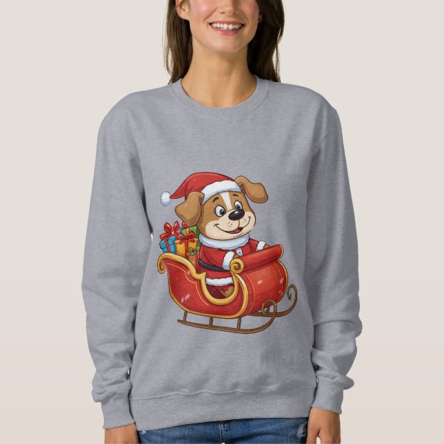 Funny Christmas Dog T-Shirt | Cute Santa Sleigh  Sweatshirt (Front)
