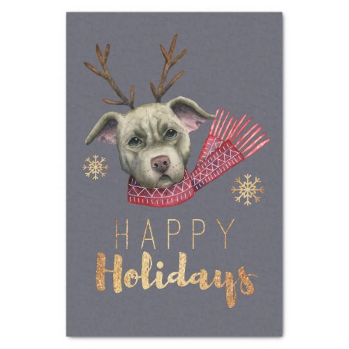 Funny Christmas Dog with Antlers  Happy Holidays Tissue Paper