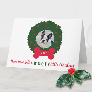 Funny Christmas Dog with Dog's Photo & Wreath Holiday Card