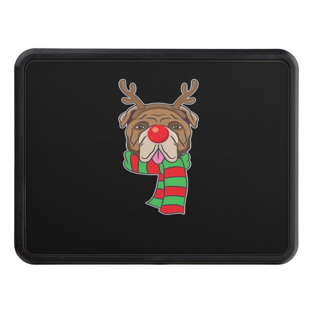 Funny Christmas Dog Xmas Reindeer Bulldog Holiday  Hitch Cover (Front)