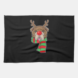 Funny Christmas Dog Xmas Reindeer Bulldog Holiday Kitchen Towel