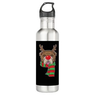 Funny Christmas Dog Xmas Reindeer Bulldog Holiday Stainless Steel Water Bottle