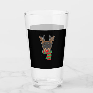 Funny Christmas Dog Xmas Reindeer Doberman Holiday Glass