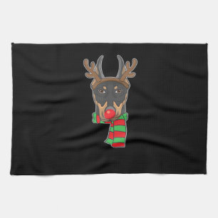 Funny Christmas Dog Xmas Reindeer Doberman Holiday Kitchen Towel