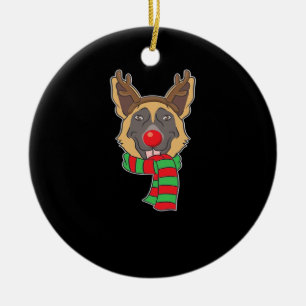 Funny Christmas Dog Xmas Reindeer German Shepherd Ceramic Ornament