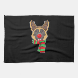 Funny Christmas Dog Xmas Reindeer German Shepherd Kitchen Towel