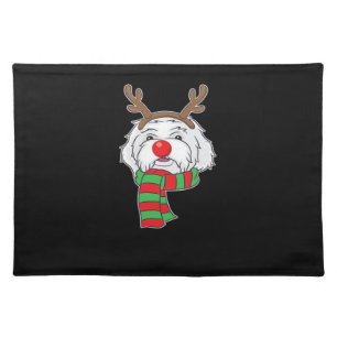 Funny Christmas Dog Xmas Reindeer Maltese Dog Holi Cloth Placemat