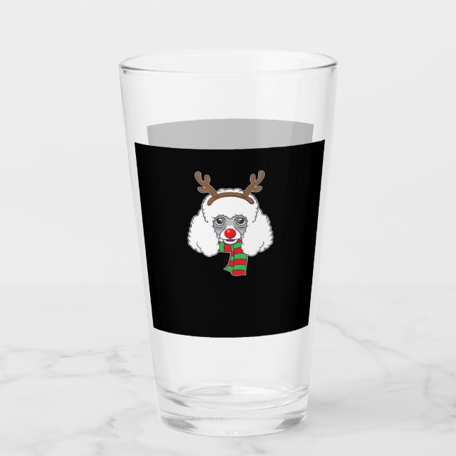 Funny Christmas Dog Xmas Reindeer Poodle Holiday S Glass (Front)