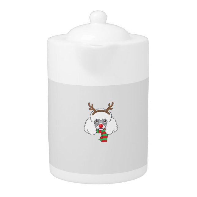 Funny Christmas Dog Xmas Reindeer Poodle Holiday S Teapot (Front)