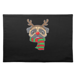 Funny Christmas Dog Xmas Reindeer Pug Holiday Gift Cloth Placemat
