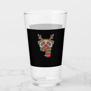 Funny Christmas Dog Xmas Reindeer Pug Holiday Gift Glass