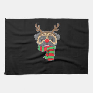 Funny Christmas Dog Xmas Reindeer Pug Holiday Gift Kitchen Towel